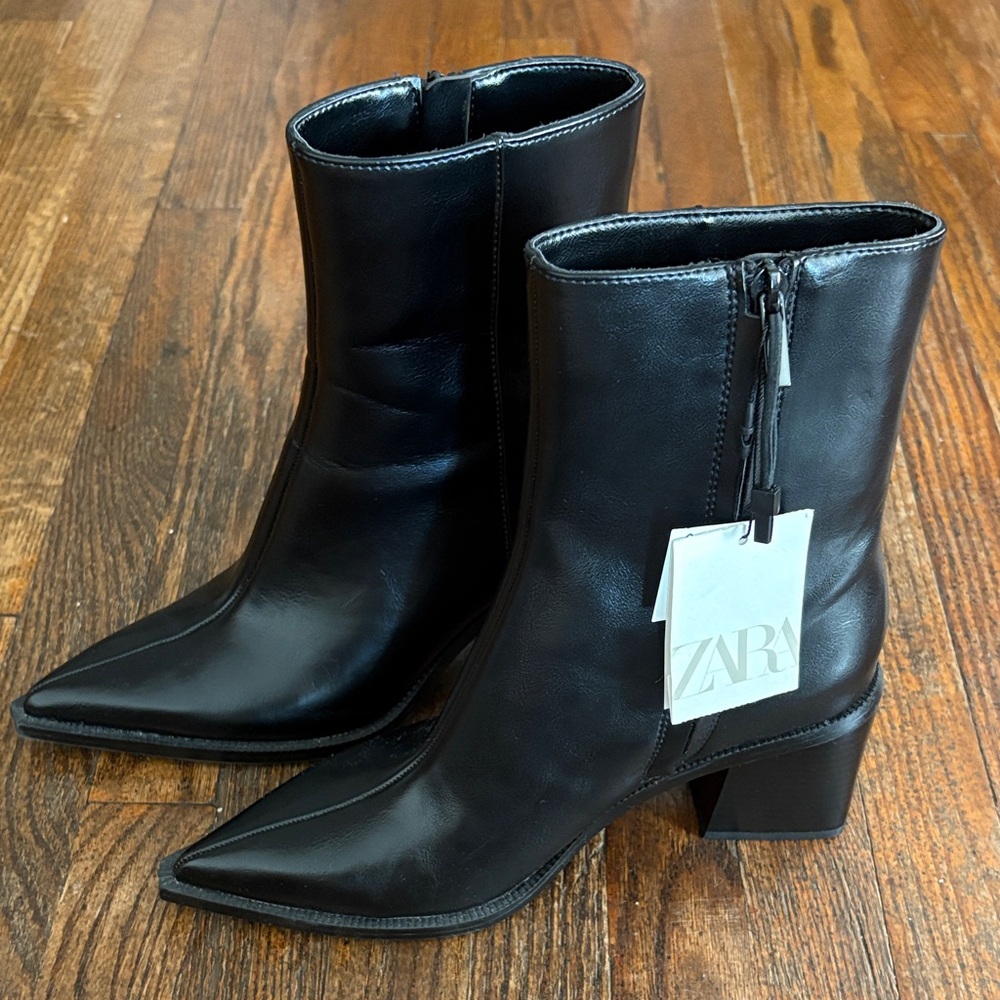 Zara Sleek Black Heeled Boots